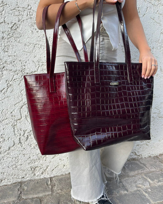 Tote Bag - Croco Black Cherry