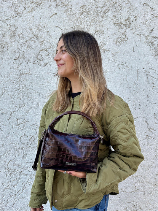 Cartera Milagros - Croco Black Cherry