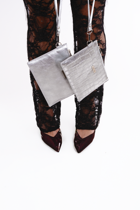 Cartera PG - Plateada Croco